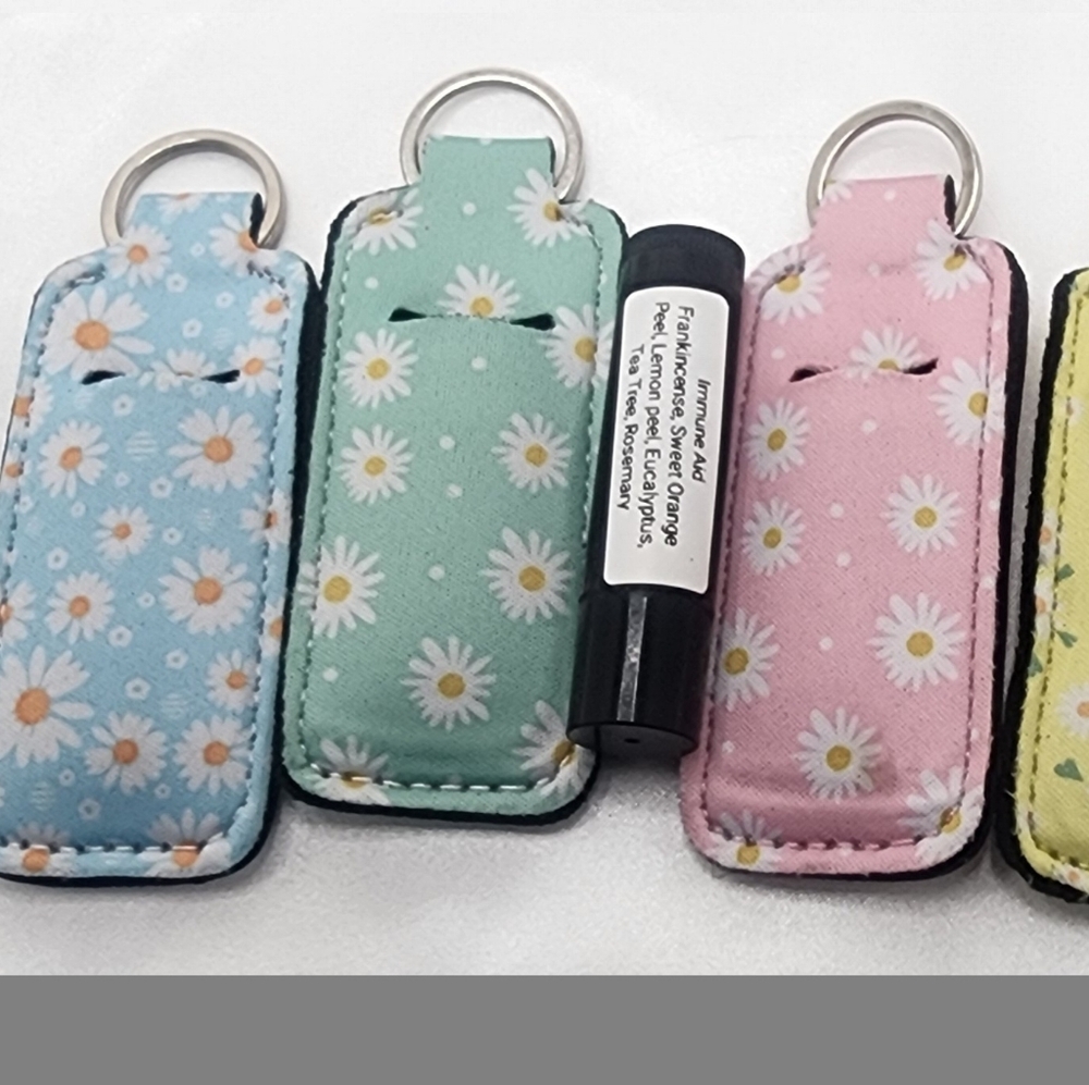 Floral Patterned Keychain Lip Balm Holder Set